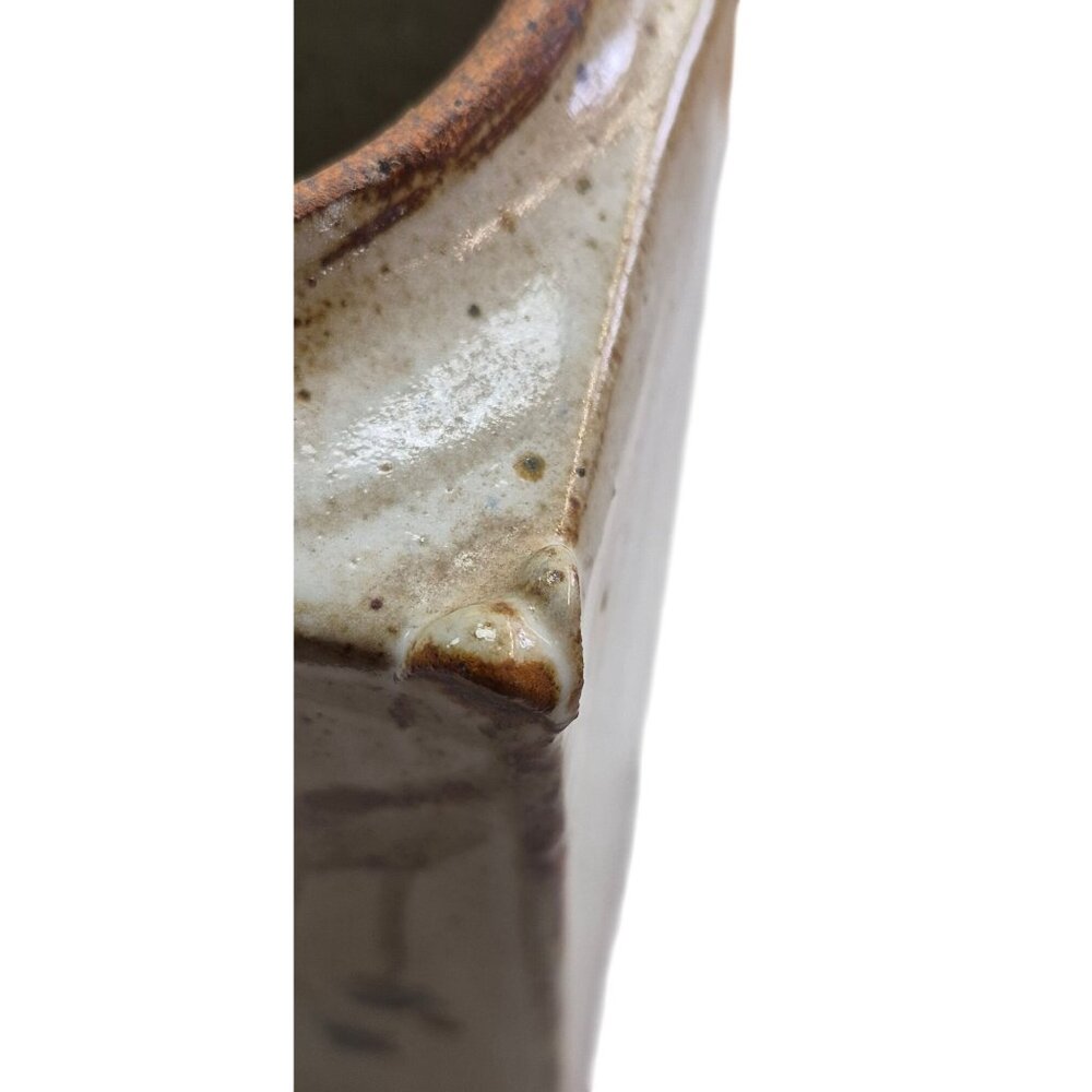 Heavy Stoneware Clay Urn Vase Rustic Floral Rectangular Brown & Beige Glaze - Picture 9 of 13